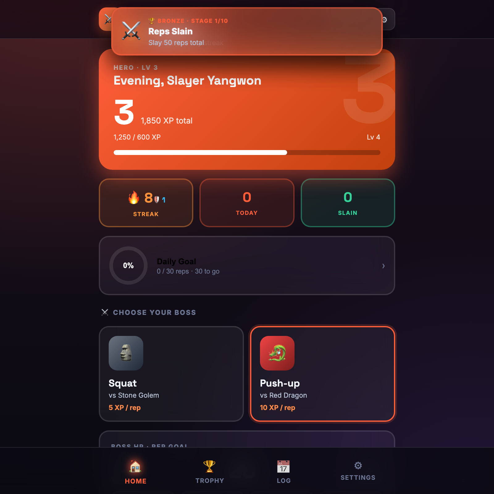 Fitness Slayer app screenshot